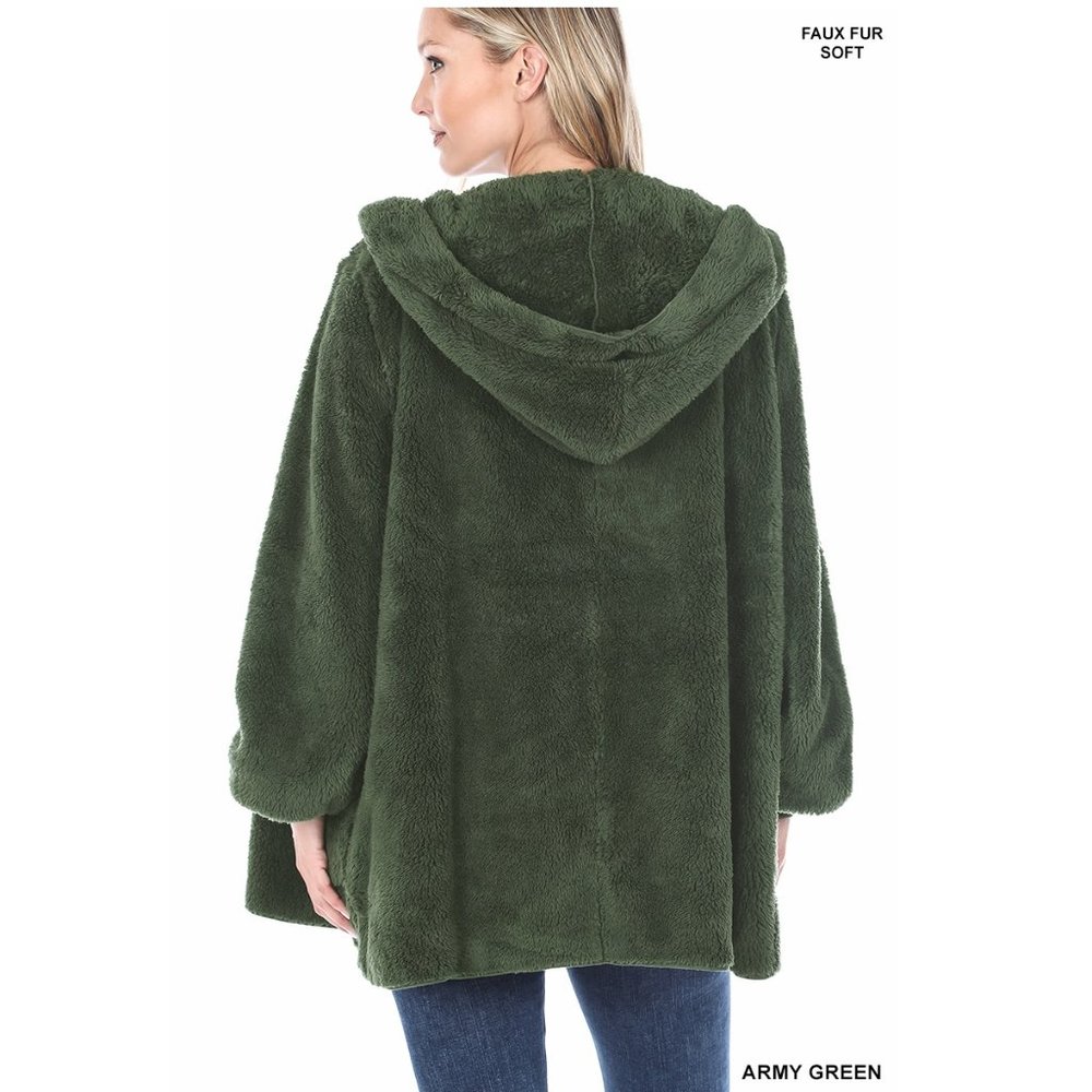 Brown Teddy Sherpa Jacket with Sherpa Shawl Collar Ribbed Cuffs Pockets & Hoodie - Picture 6 of 6